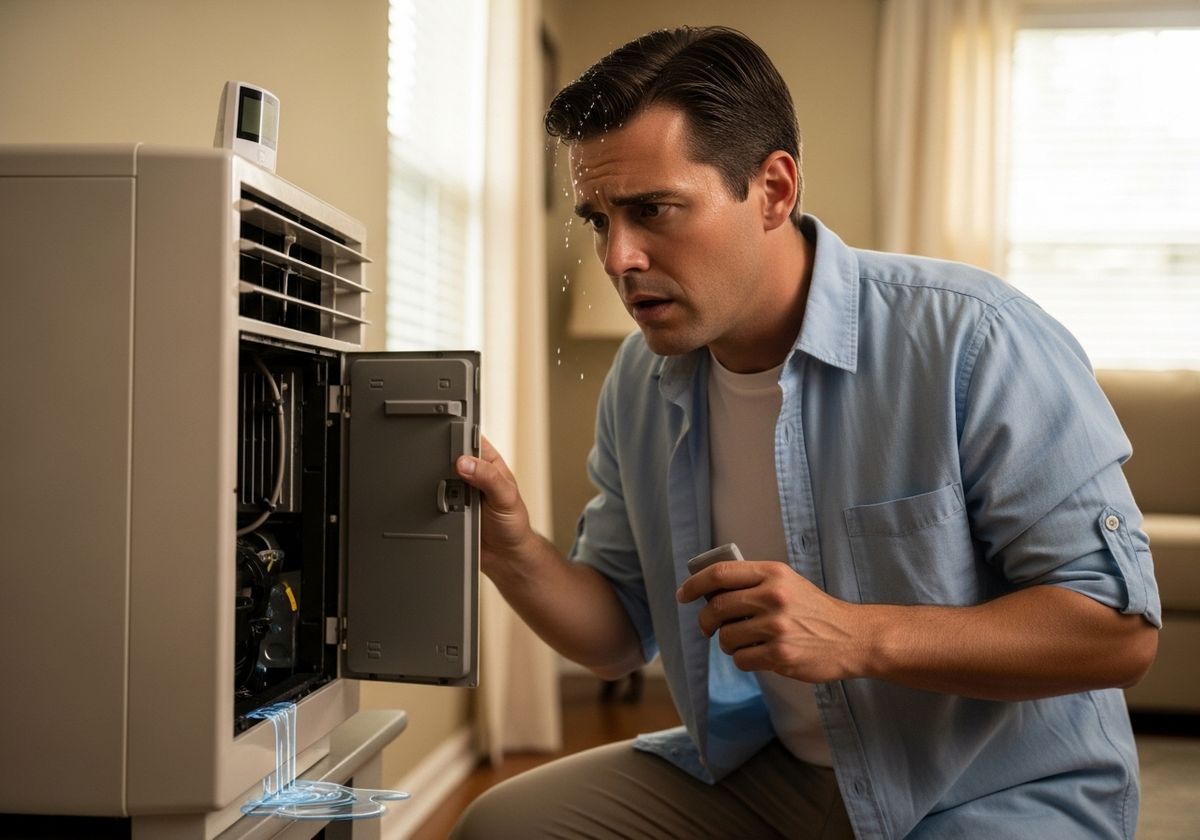Man Inspecting Leaky Air Conditioner