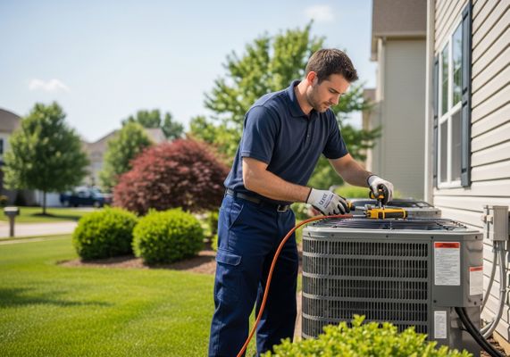 HVAC Technician Servicing Air Conditioner