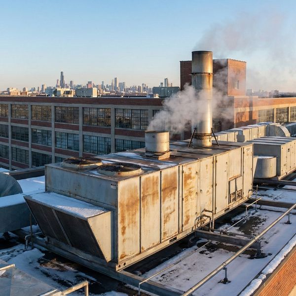 rooftop HVAC units heating a large building