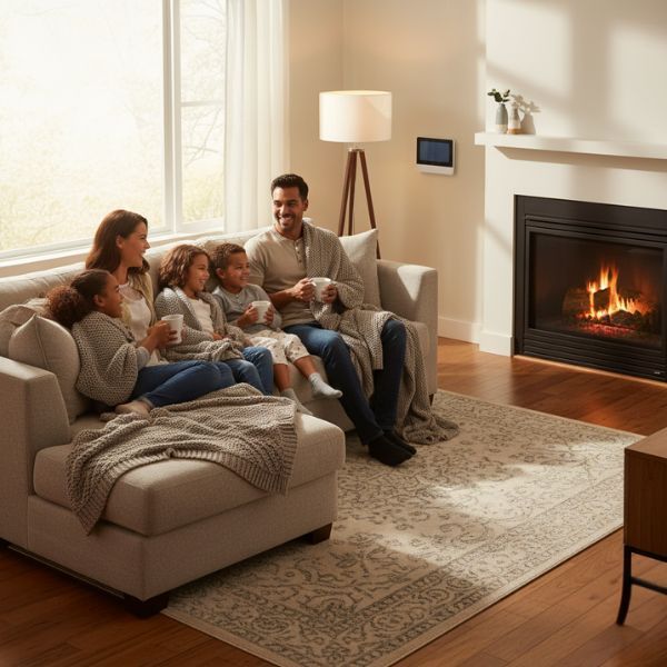 family relaxing at home