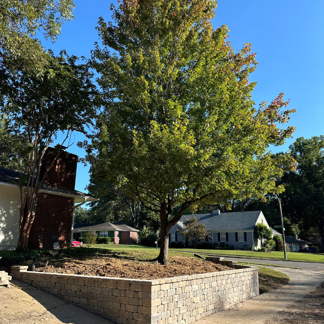 finished concrete corner brick retaining wall 
