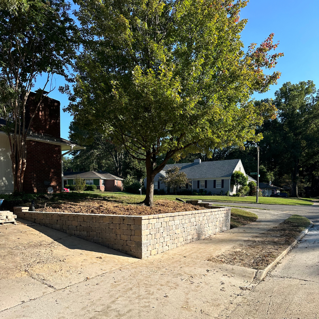 finished concrete corner brick retaining wall 