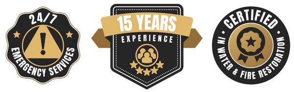 badges: 24/7 Emergency Services, 15 Years Experience, Certified in Water & Fire REstoration