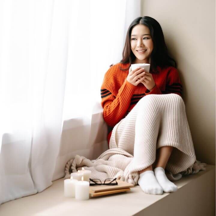 woman sitting in home with new heater