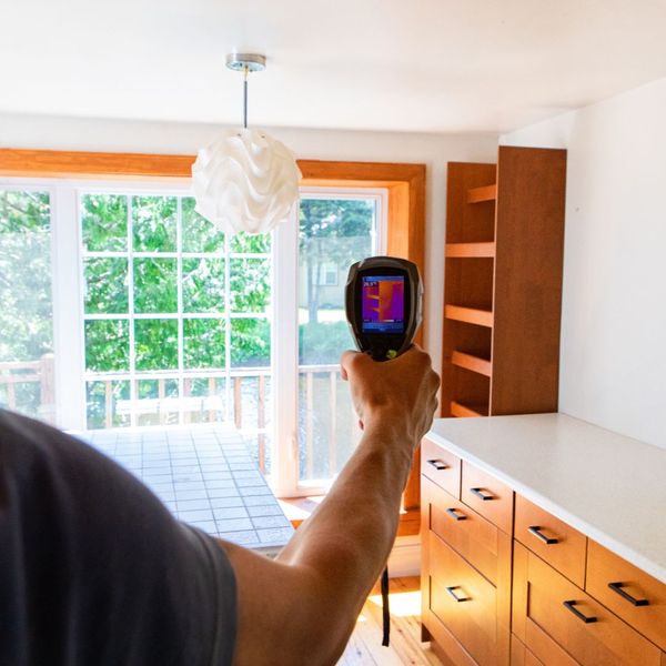 man testing indoor air quality 