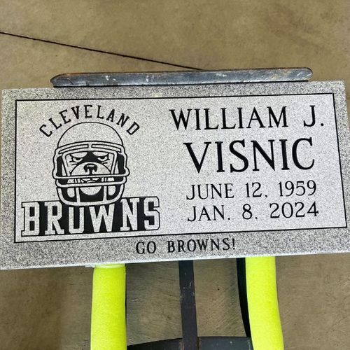 custom grave marker with Cleveland Browns logo