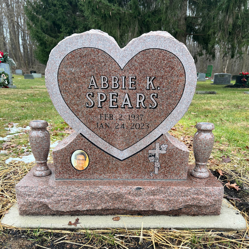 custom engraved heart-shaped headstone