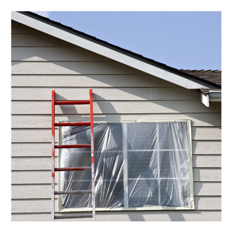 Windows covered with film before painting