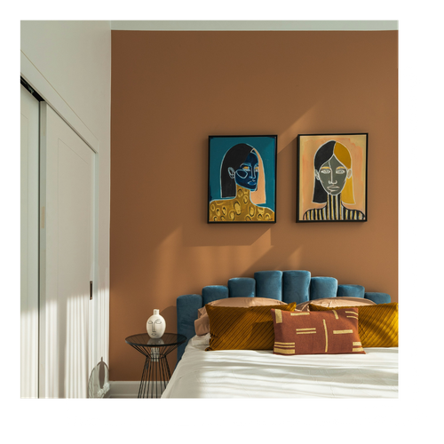 A room with brown walls
