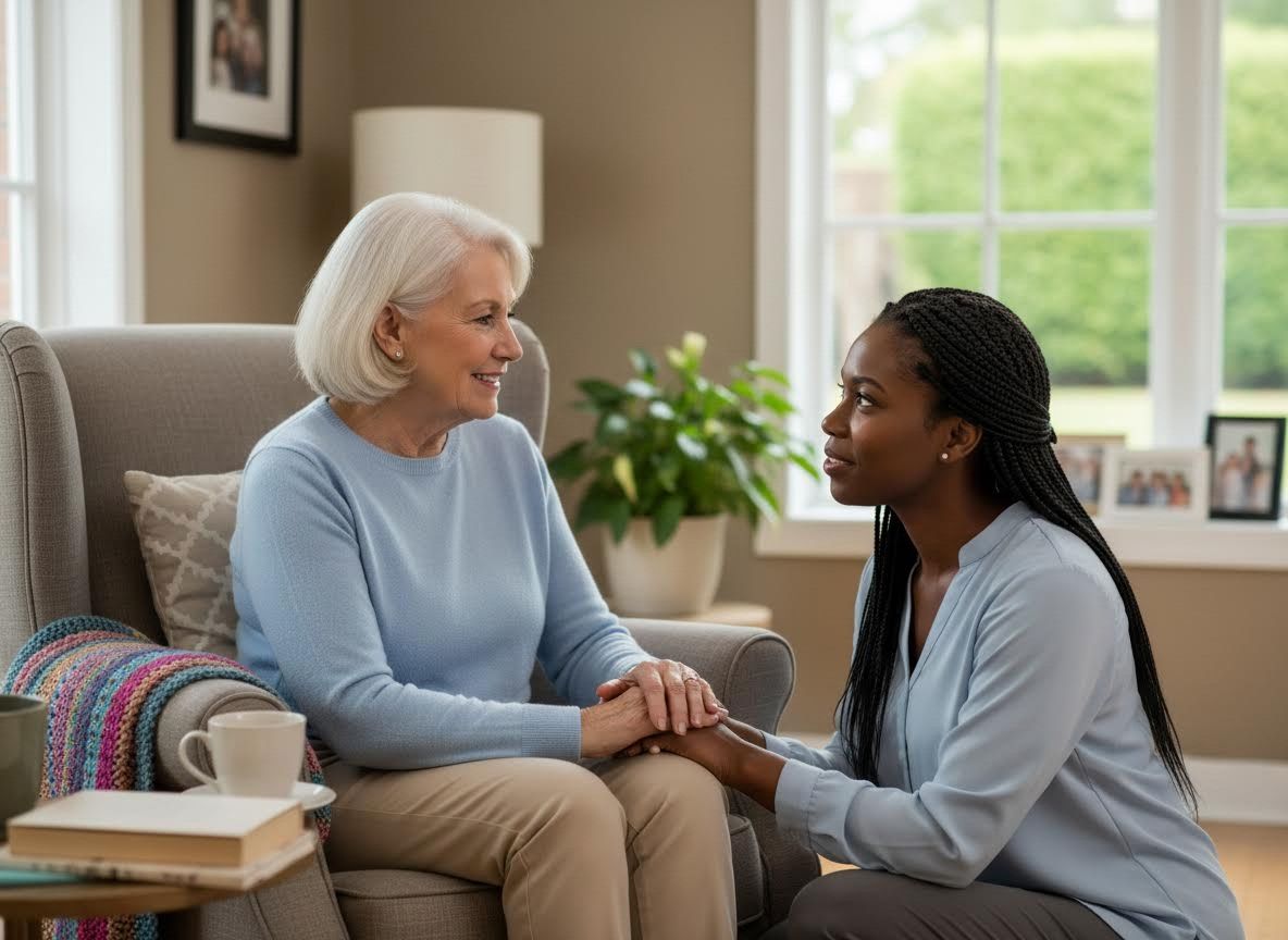 Senior Woman and Caregiver Holding Hands