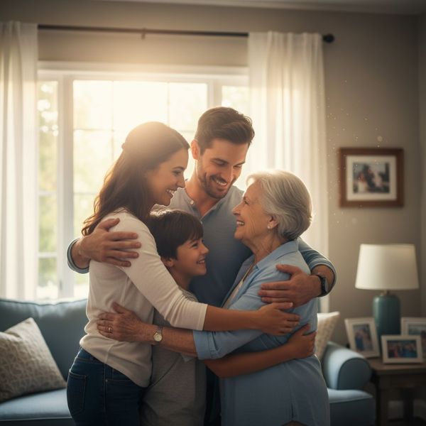 various family members of different ages sharing a warm embrace and smiling together