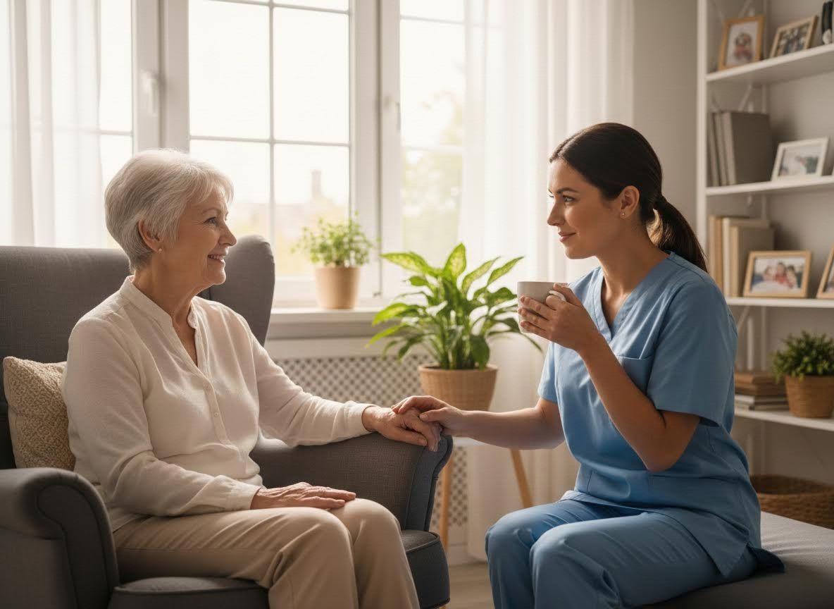 Caregiver and Senior Woman Conversation
