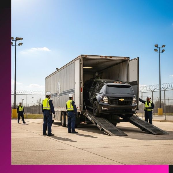Car being loaded into semitruck
