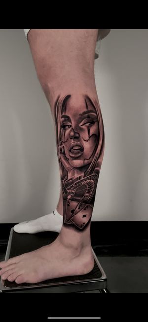 black and white tattoo, portrait tattoo