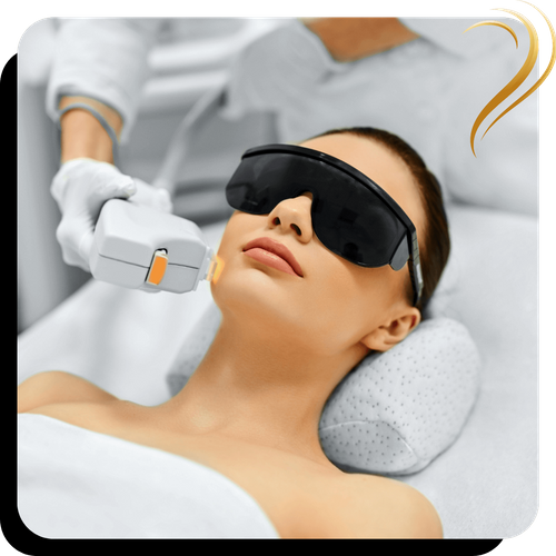 woman receiving IPL treatment on her face woman receiving IPL treatment on her face