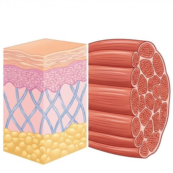 Diagram comparing skin layers and muscle fibers.