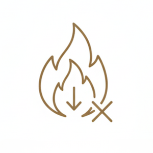 Gold icon of a flame with a downward arrow and a strike-through cross, symbolizing the reduction of systemic inflammation through medical treatments.