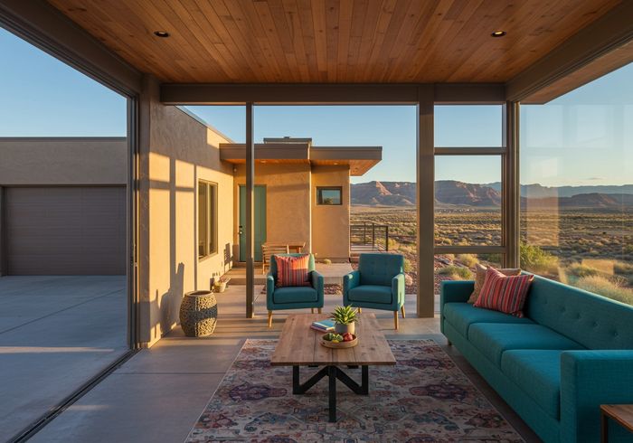 Luxury Home Living Area with Desert View
