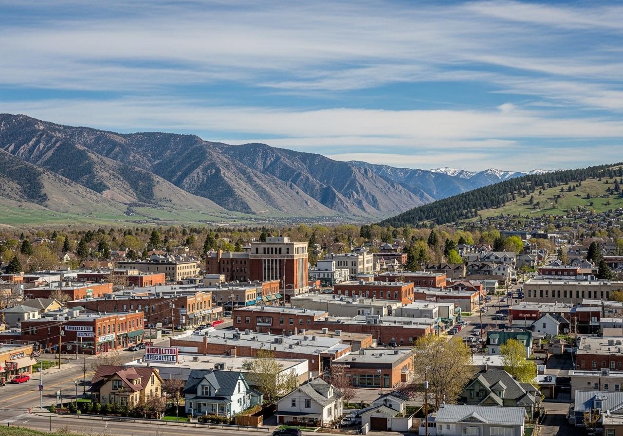 Panoramic view of Middleton Utah downtown and surrounding mountains