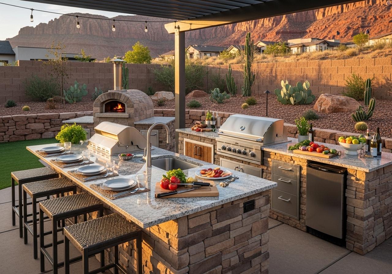 Modern Desert Grill Island & Wood-Fired Pizza Oven
