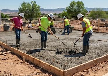 Construction Workers Pouring Concrete Slab