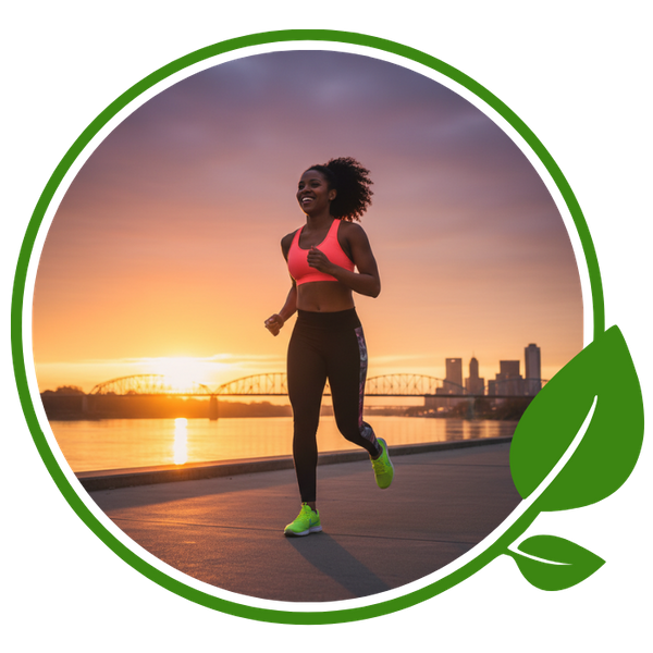 Confident woman jogging at sunrise