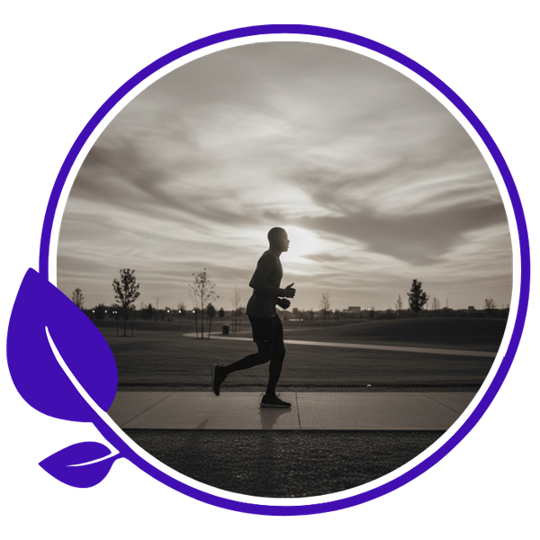 Black and white photo of a man running