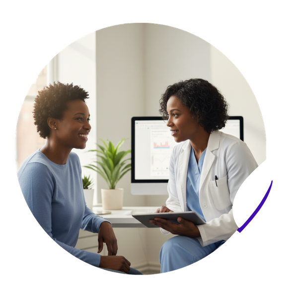 Female doctor talking with a female patient