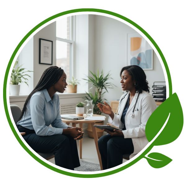 Woman talking with a doctor