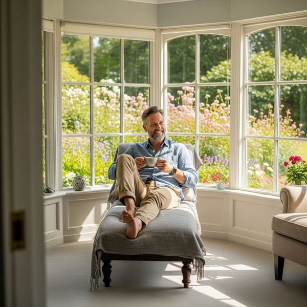 man resting on a chair in a sunroom man resting on a chair in a sunroom