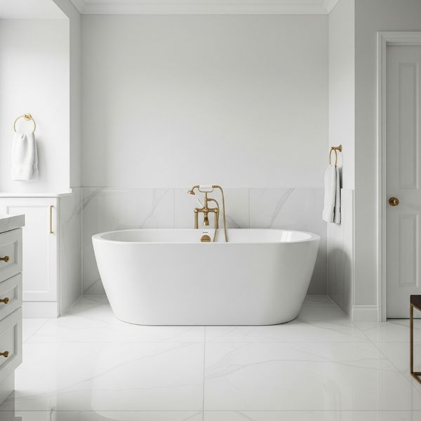 An elegant freestanding bathtub serving as the luxurious focal point of a bathroom remodel. An elegant freestanding bathtub serving as the luxurious focal point of a bathroom remodel.