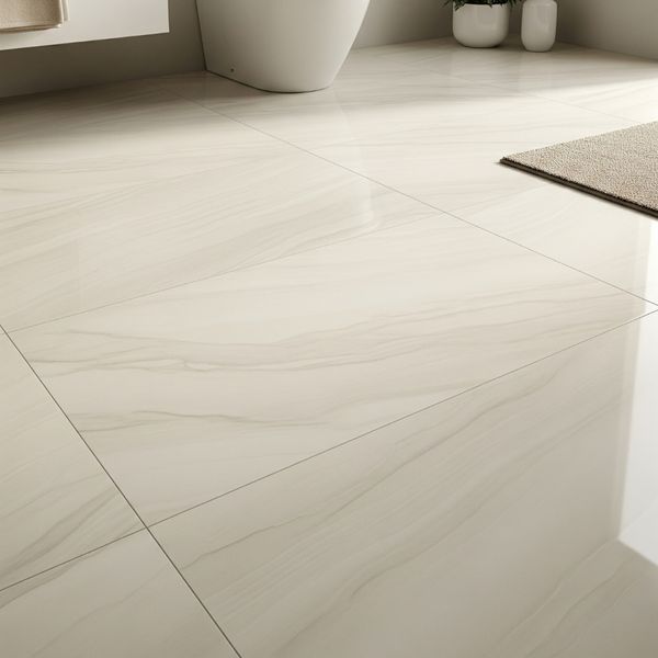 A close-up of beautiful, modern heated floor tiles in a luxury bathroom. A close-up of beautiful, modern heated floor tiles in a luxury bathroom.