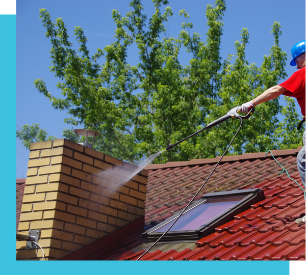 power washing chimney of roof