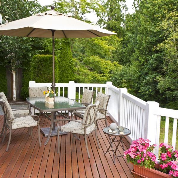 wodden deck with white railing