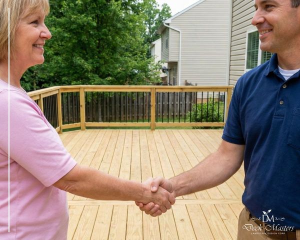 Homeowner shaking hands with deck builder