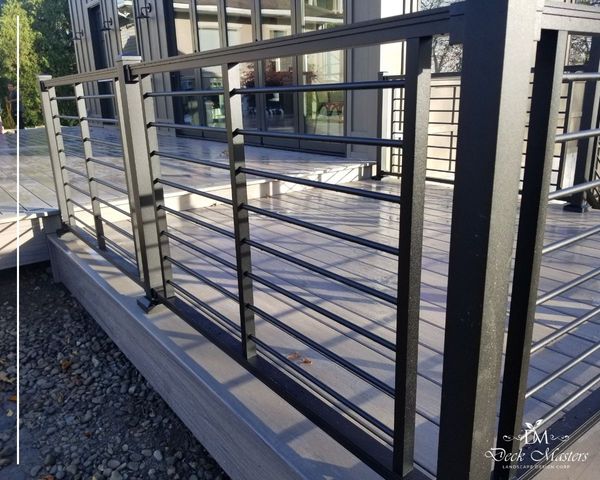 new deck viewed through railing