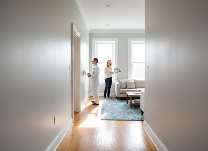 Couple painting and selecting colors for their home