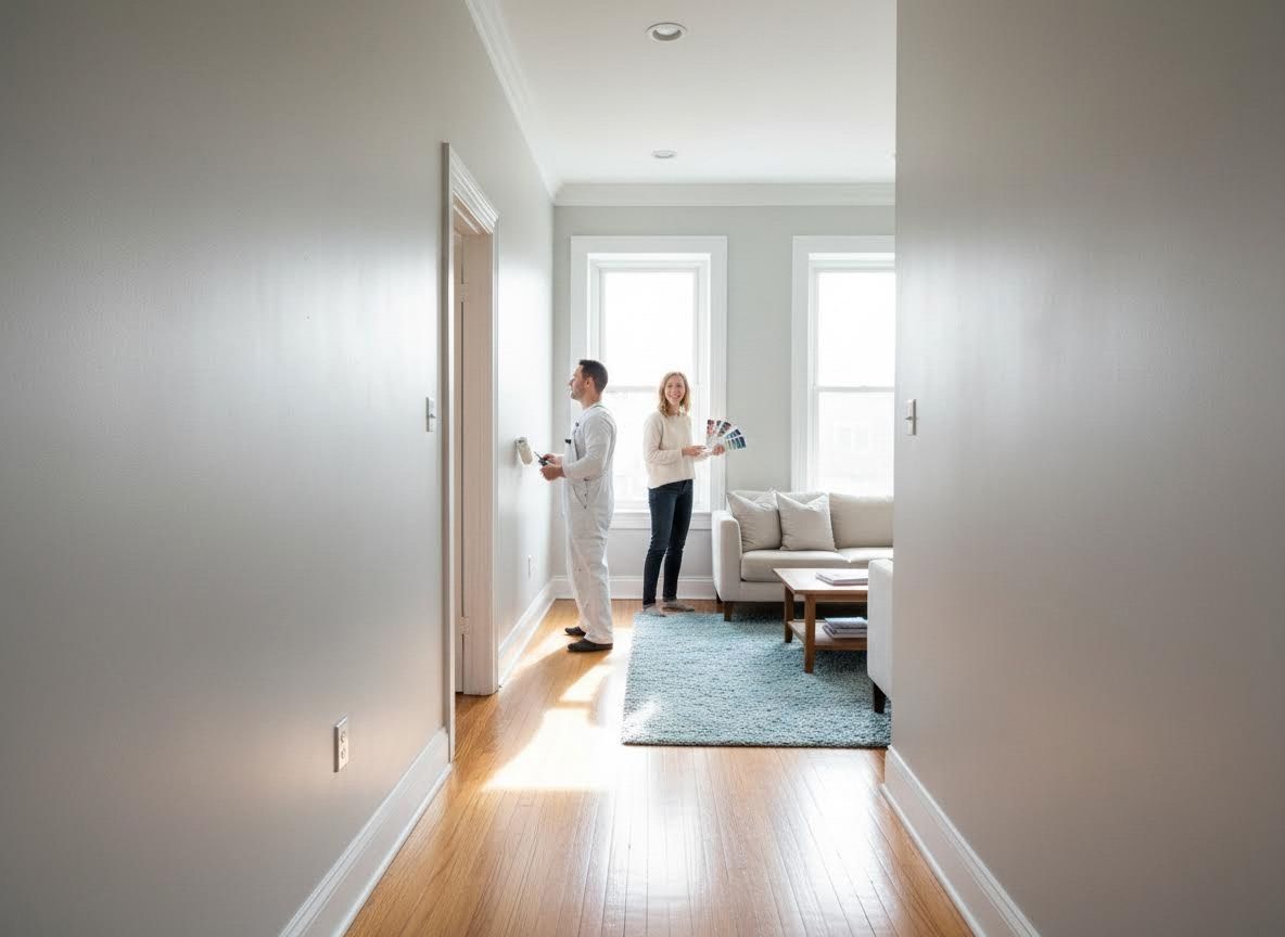Couple painting and selecting colors for their home