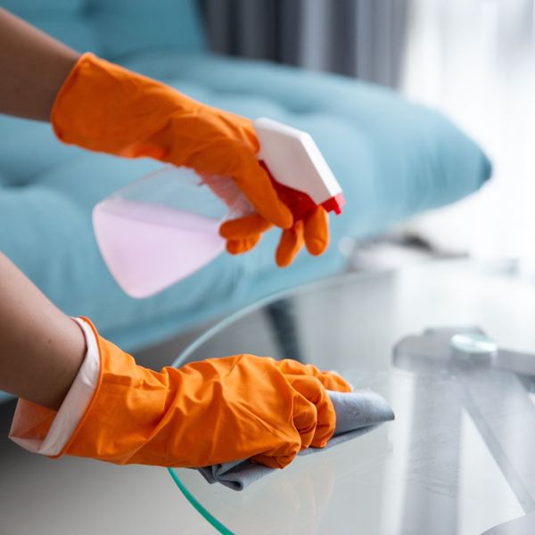 cleaning a glass table