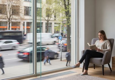 Woman Reading by a Large Window