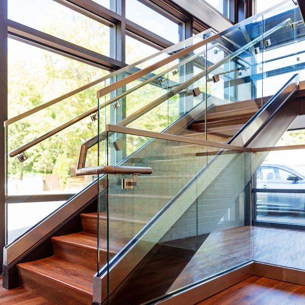 staircase with glass barriers