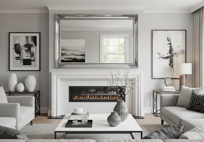 Elegant Living Room with Fireplace and Ornate Mirror
