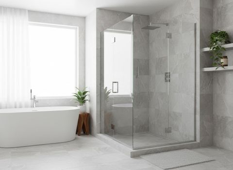 Modern Bathroom with Freestanding Tub and Glass Walk-in Shower