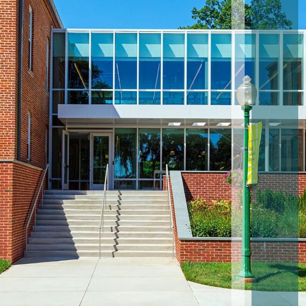 Building with modern large glass windows and doors