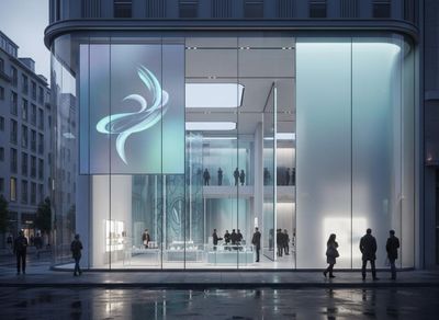 Modern building with glass facade and digital display