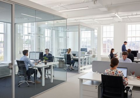 Modern Office Space with Glass Enclosed Workstations