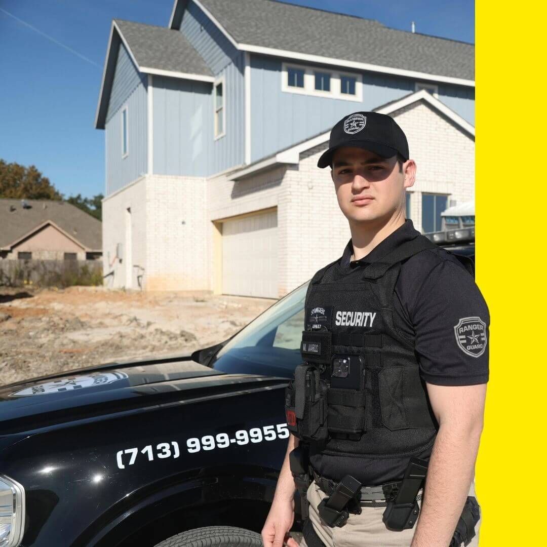 security guard in front of house