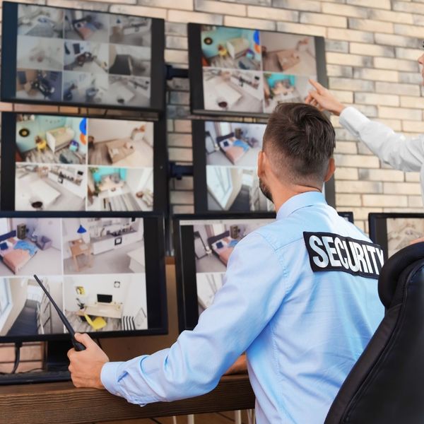 Guard looking at cameras 