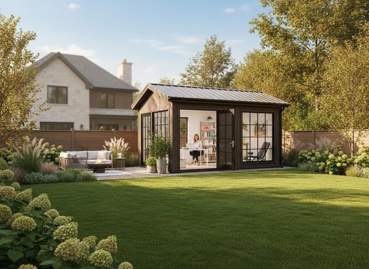 Modern Backyard Office Shed and Outdoor Living Space
