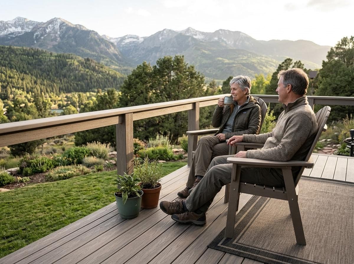 Couple on a deck with mountain views